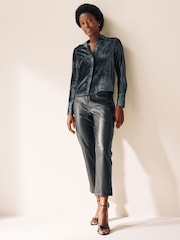 Blue Velvet Pattern Long Sleeve Tie Front Shirt - Image 2 of 6