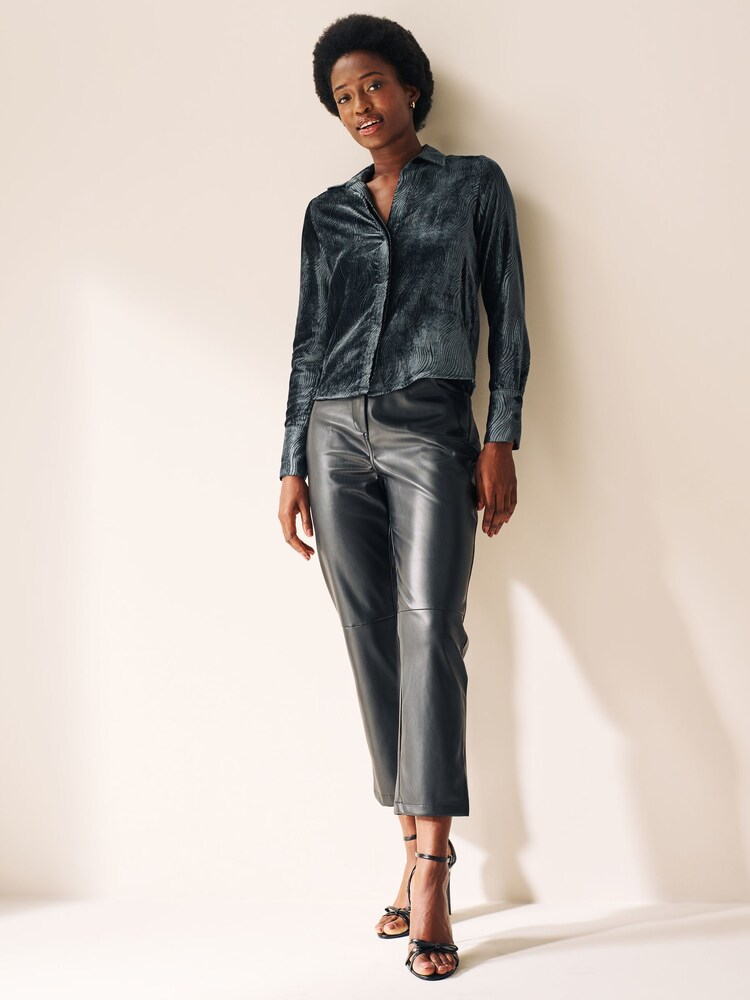 Blue Velvet Pattern Long Sleeve Tie Front Shirt - Image 2 of 6 Blue Velvet Pattern Long Sleeve Tie Front Shirt - Image 2 of 6