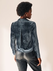 Blue Velvet Pattern Long Sleeve Tie Front Shirt - Image 3 of 6