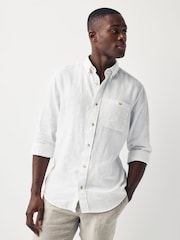 White Standard Collar Linen Blend Long Sleeve Oxford 100% Cotton Shirt - Image 1 of 5
