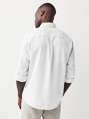 White Standard Collar Linen Blend Long Sleeve Oxford 100% Cotton Shirt - Image 2 of 5
