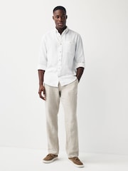 White Standard Collar Linen Blend Long Sleeve Oxford 100% Cotton Shirt - Image 3 of 5