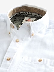 White Standard Collar Linen Blend Long Sleeve Oxford 100% Cotton Shirt - Image 5 of 5