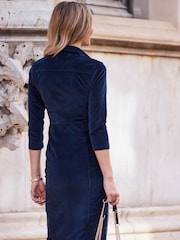 Sosandar Blue 3/4 Length Sleeve Velvet Pencil Dress - Image 2 of 3
