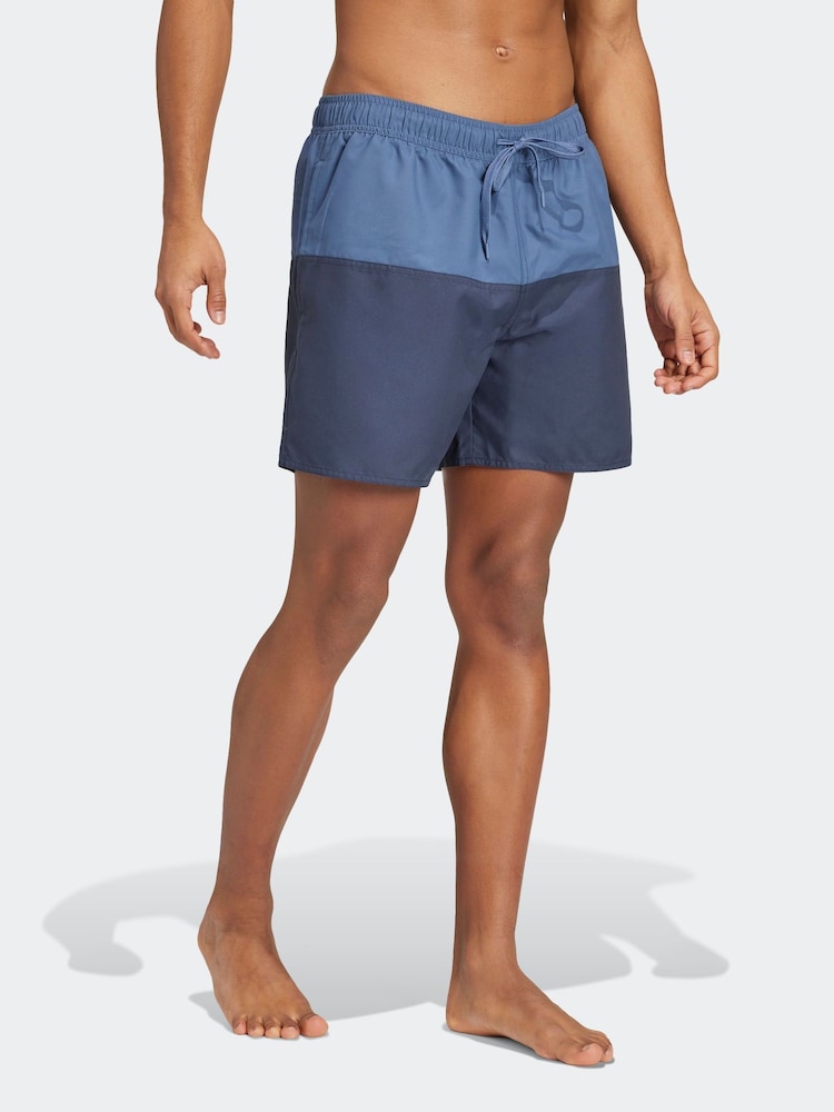 adidas Blue Colorblock CLX Short Length Swim Shorts - Image 1 of 6