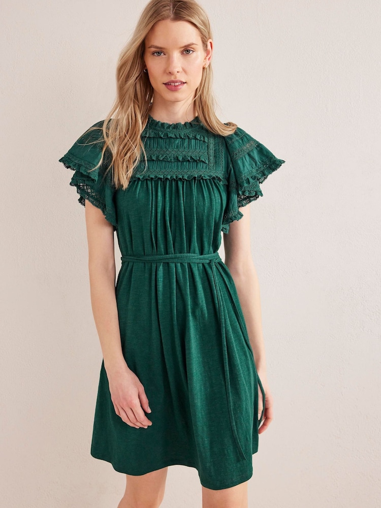 Boden Green Pretty Trim Jersey Mini Dress - Image 1 of 4 Boden Green Pretty Trim Jersey Mini Dress - Image 1 of 4