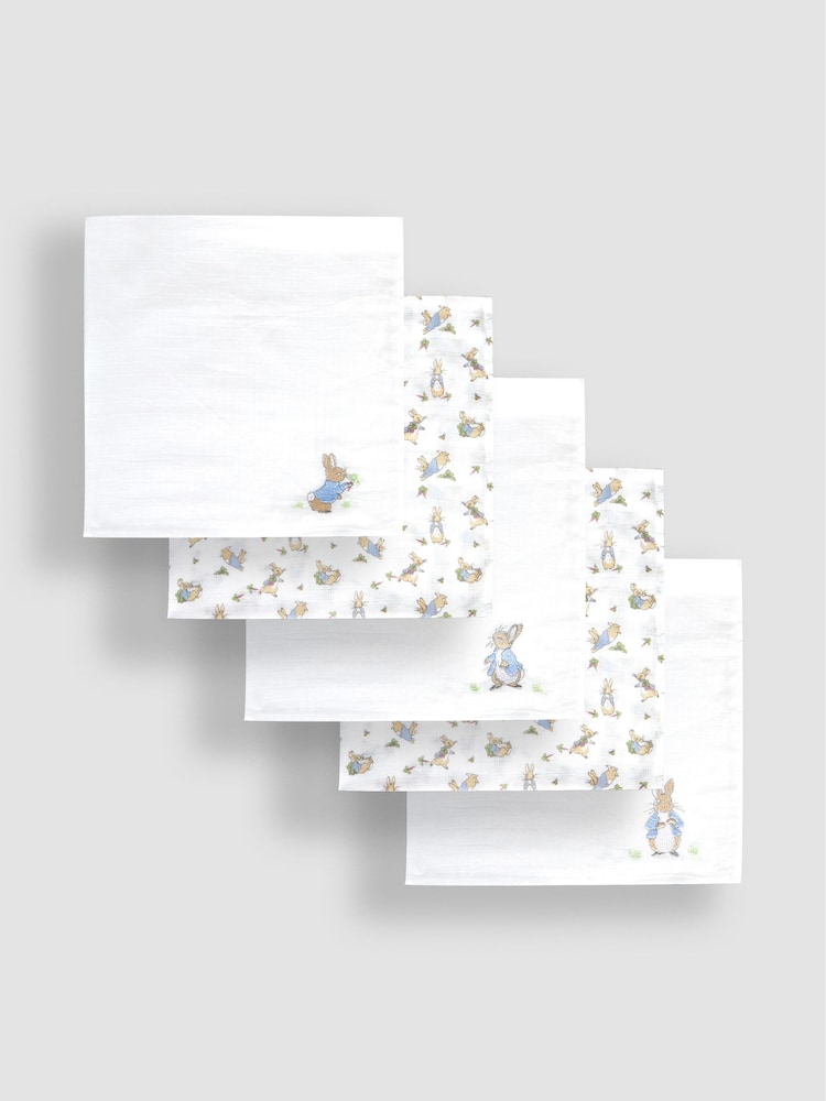 JoJo Maman Bébé 5-Pack Peter Rabbit Embroidered Muslins - Image 4 of 4