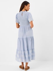 Accessorize Blue Smocked Cutwork Midi Dress - Image 2 of 4