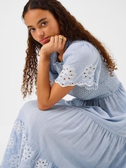 Accessorize Blue Smocked Cutwork Midi Dress - Image 3 of 4