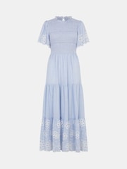 Accessorize Blue Smocked Cutwork Midi Dress - Image 4 of 4