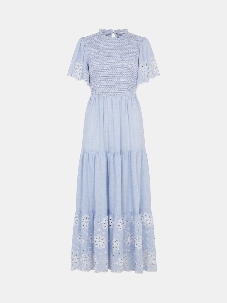 Accessorize Blue Smocked Cutwork Midi Dress - Image 4 of 4