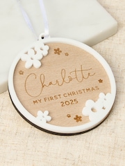 Personalised Flower Border First Christmas Decoration by No Ordinary Gift - Image 2 of 2