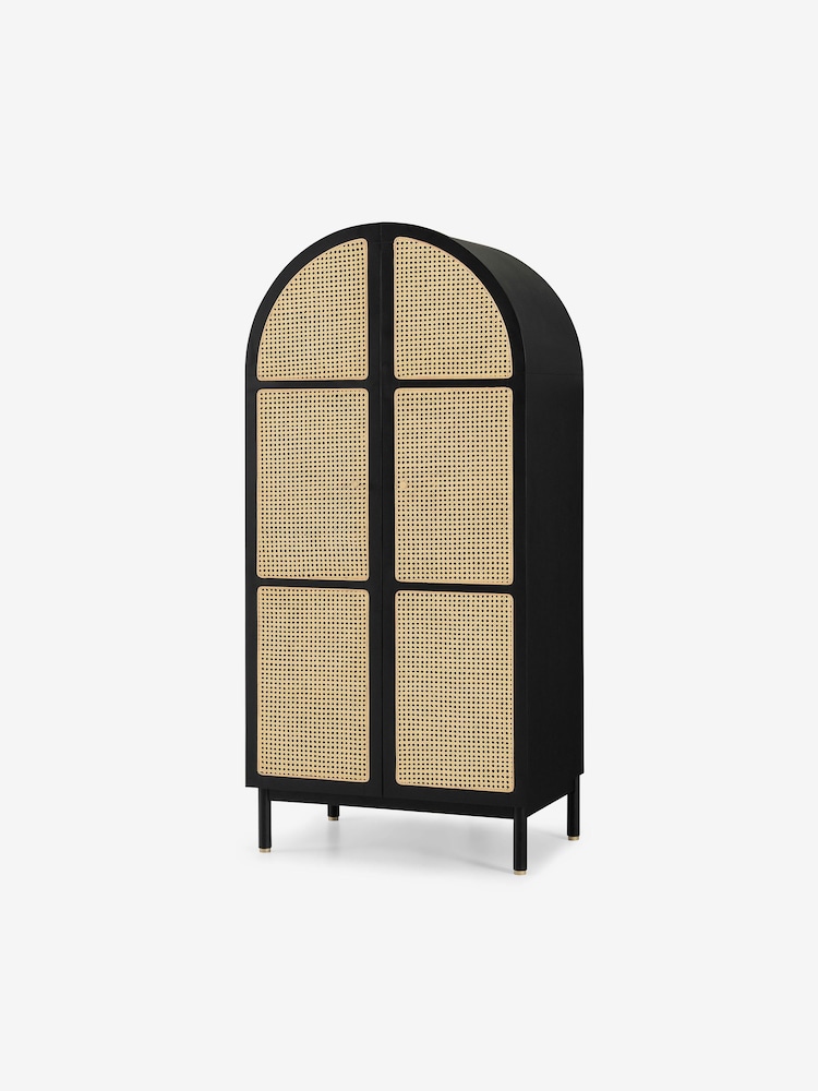 MADE.COM Black Stain Oak and Rattan Ankhara Wardrobe - Image 1 of 3