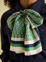 Joules Windsor Green Printed Long Silk Scarf - Image 2 of 6