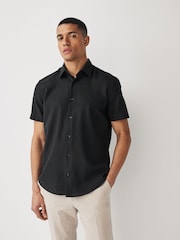 Black Textured Linen Blend Shirt - Image 1 of 7