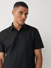 Black Textured Linen Blend Shirt - Image 4 of 7