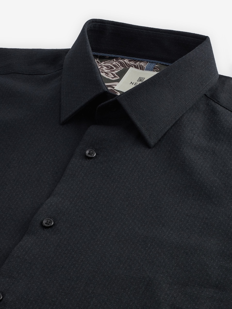 Black Textured Linen Blend Shirt - Image 7 of 7