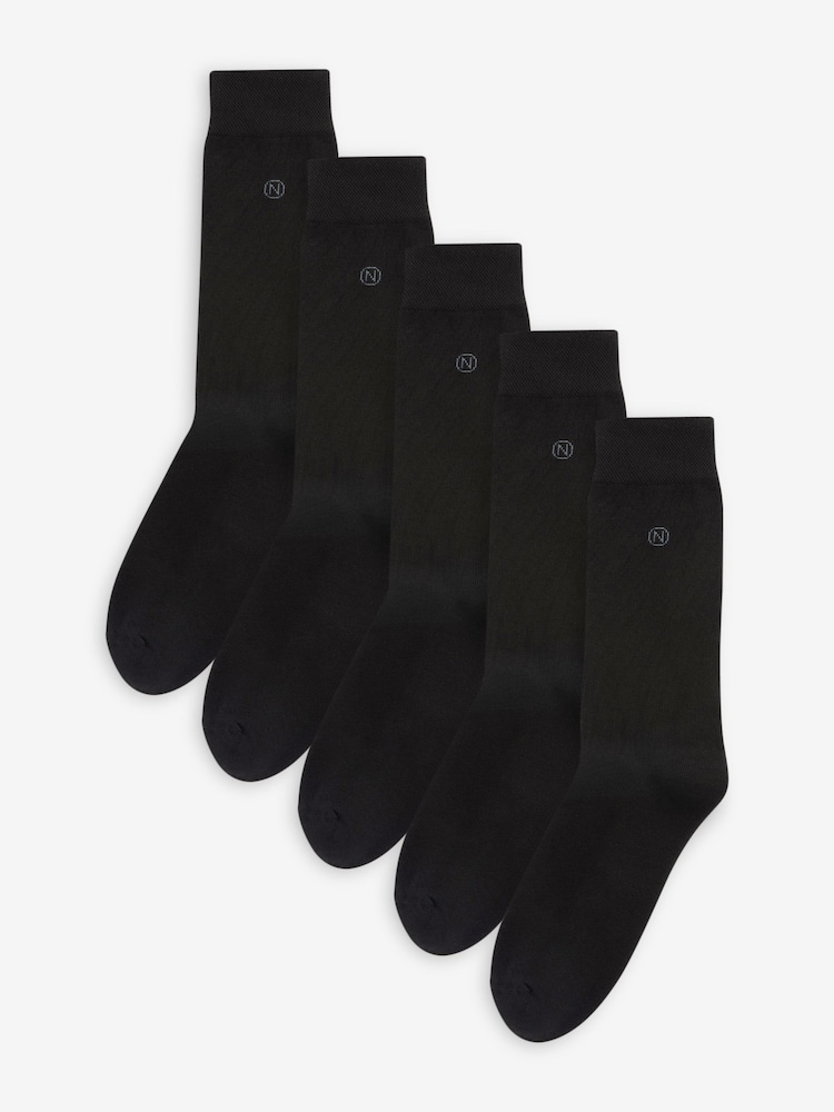 Black 5 Pack Cushioned Sole Comfort Socks - Image 2 of 4