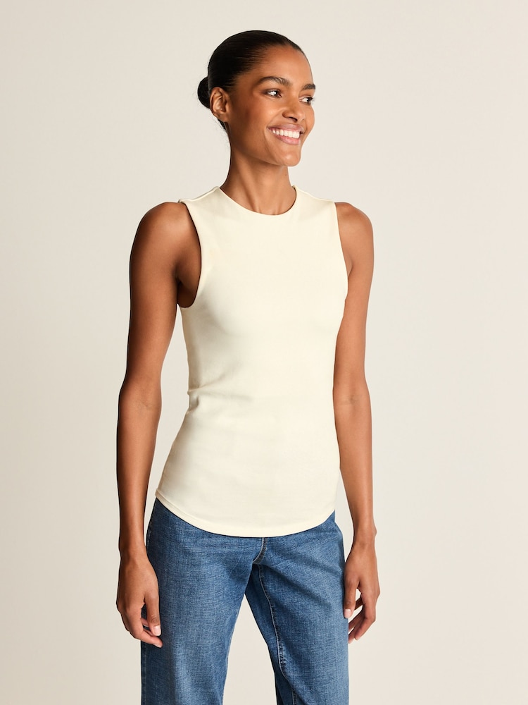 Ecru Double Layered Super Soft Ribbed Tank Vest Top - Image 1 of 7