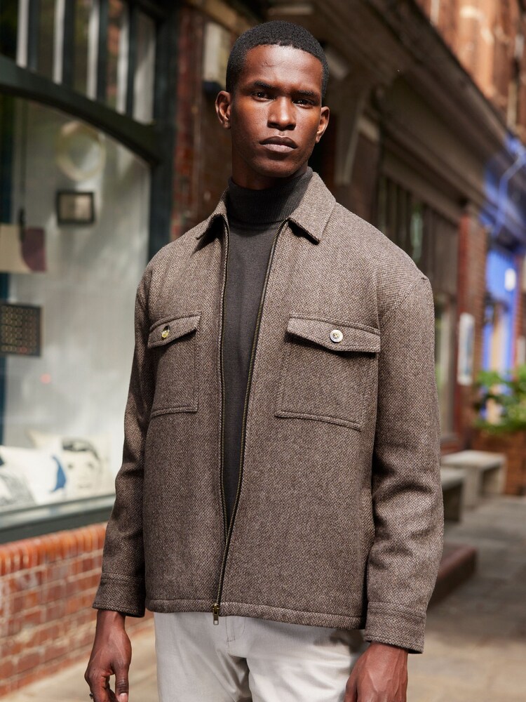 Stone Natural Twin Pocket Quilted Shacket With Zip - Image 1 of 18