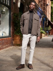Stone Natural Twin Pocket Quilted Shacket With Zip - Image 2 of 18
