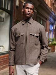 Stone Natural Twin Pocket Quilted Shacket With Zip - Image 5 of 18