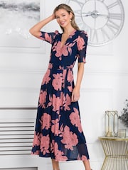 Jolie Moi Blue Winona Mesh Wrap Maxi Dress - Image 1 of 6