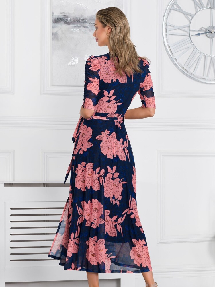 Jolie Moi Blue Winona Mesh Wrap Maxi Dress - Image 2 of 6