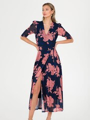 Jolie Moi Blue Winona Mesh Wrap Maxi Dress - Image 3 of 6