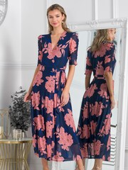 Jolie Moi Blue Winona Mesh Wrap Maxi Dress - Image 4 of 6