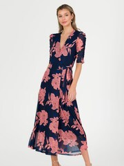 Jolie Moi Blue Winona Mesh Wrap Maxi Dress - Image 5 of 6