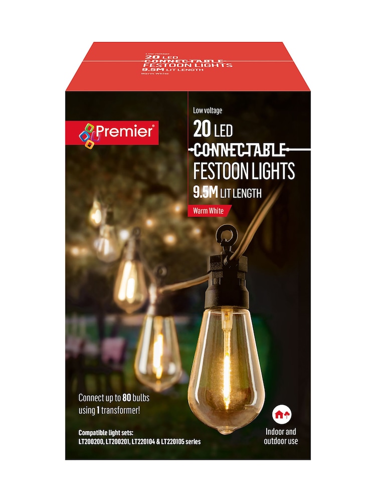Premier Decorations Ltd Garden 20 Warm White Connectable Festoon Lights - Image 3 of 3