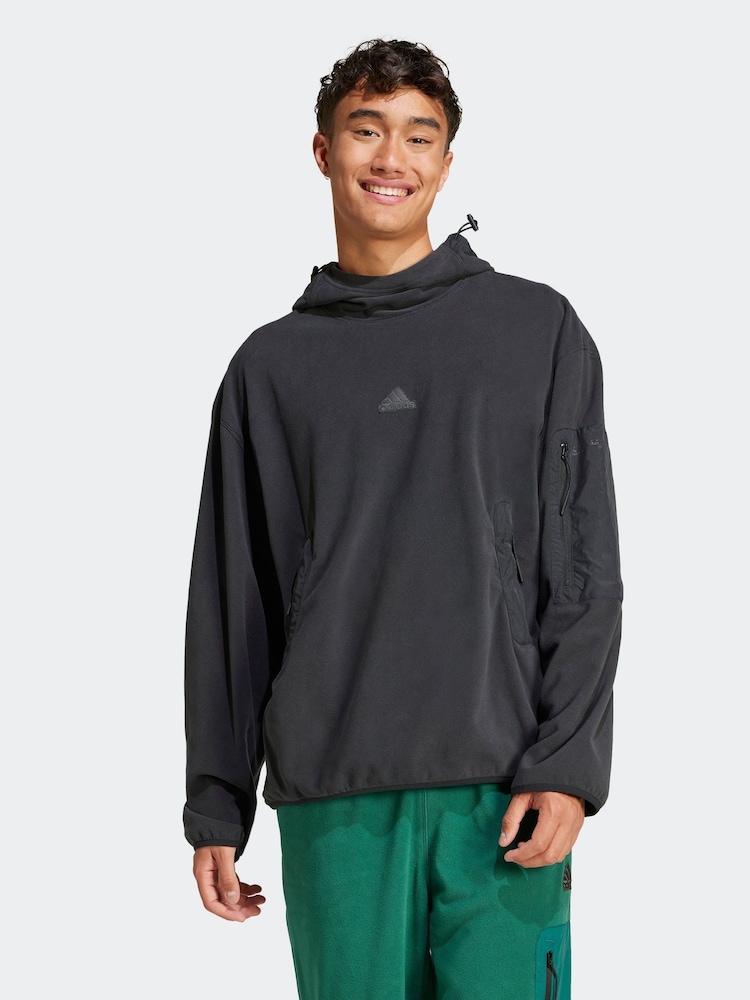 adidas Black City Escape Polar Fleece Hoodie - Image 1 of 7