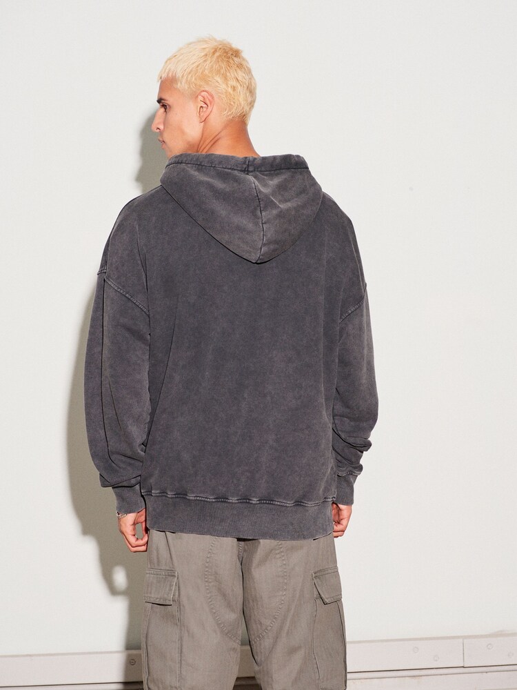 Charcoal Grey Garment Washed Hoodie - Image 3 of 8