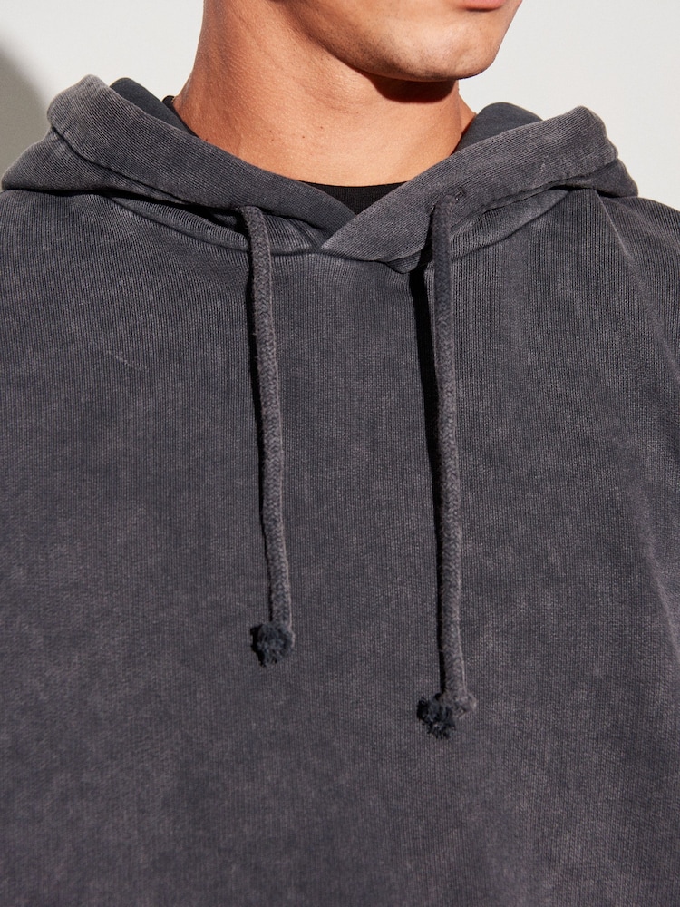 Charcoal Grey Garment Washed Hoodie - Image 4 of 8