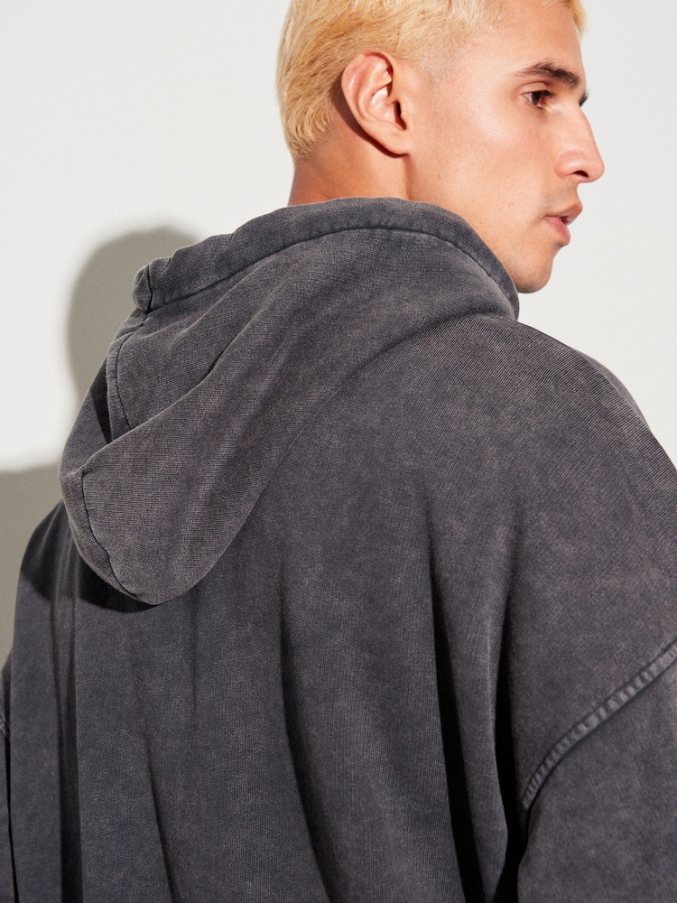 Charcoal Grey Garment Washed Hoodie - Image 5 of 8