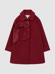 Reiss Red Valerie 9-14 yrs Wool Blend Bow Coat - Image 2 of 6