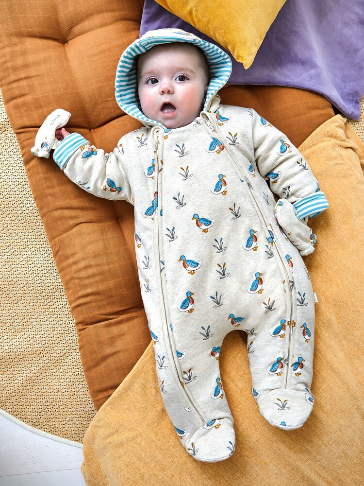 JoJo Maman Bébé Natural Duck Print Pramsuit - Image 1 of 3