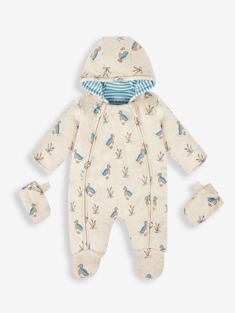 JoJo Maman Bébé Natural Duck Print Pramsuit - Image 2 of 3
