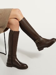 Dune London Brown Teller Cleated Buckle Knee High Boots - Image 1 of 6