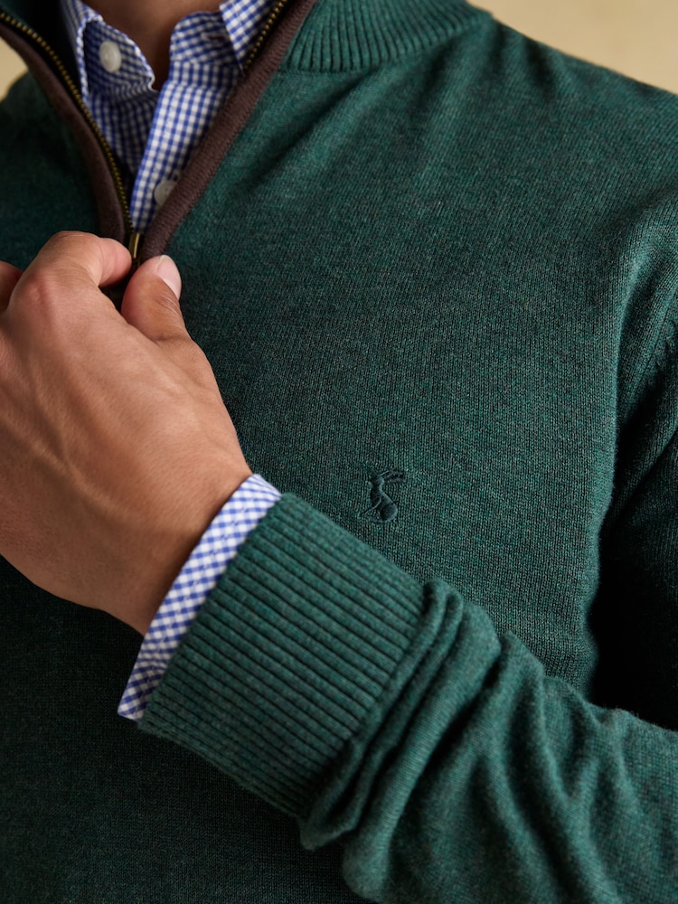 Joules Hillside Dark Green Quarter Zip Knitted Jumper - Image 5 of 7