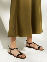 Dune London Black Lotty Chain T-Bar Flat Sandals - Image 1 of 6