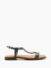 Dune London Black Lotty Chain T-Bar Flat Sandals - Image 3 of 6