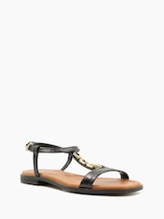 Dune London Black Lotty Chain T-Bar Flat Sandals - Image 4 of 6