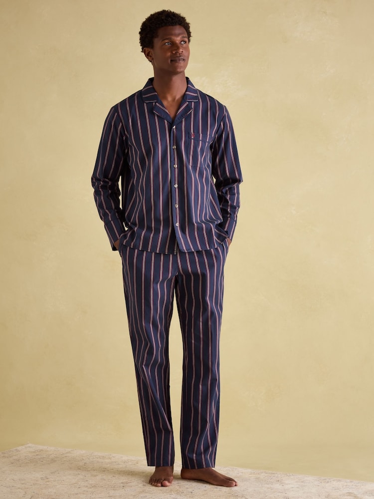 Joules Hugo Navy Stripe Cotton Pyjama Set - Image 1 of 8 Joules Hugo Navy Stripe Cotton Pyjama Set - Image 1 of 8