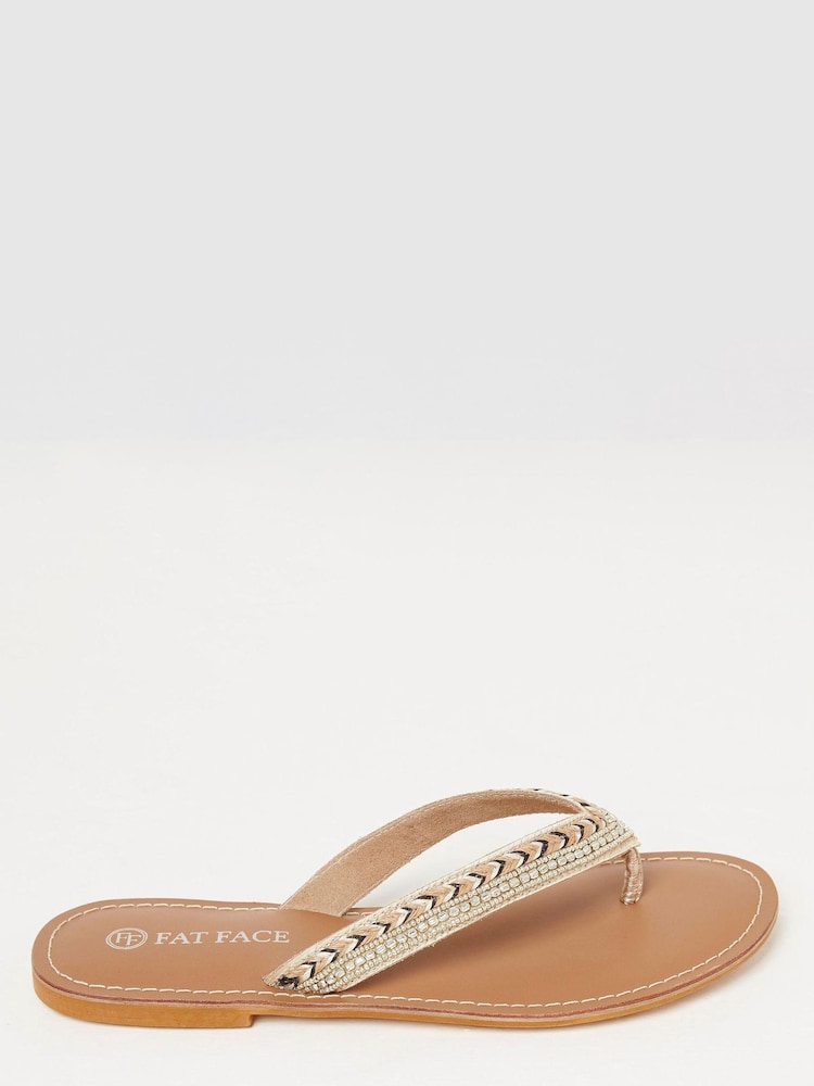 FatFace Natural Lana Beaded Flip Flops - Image 1 of 4
