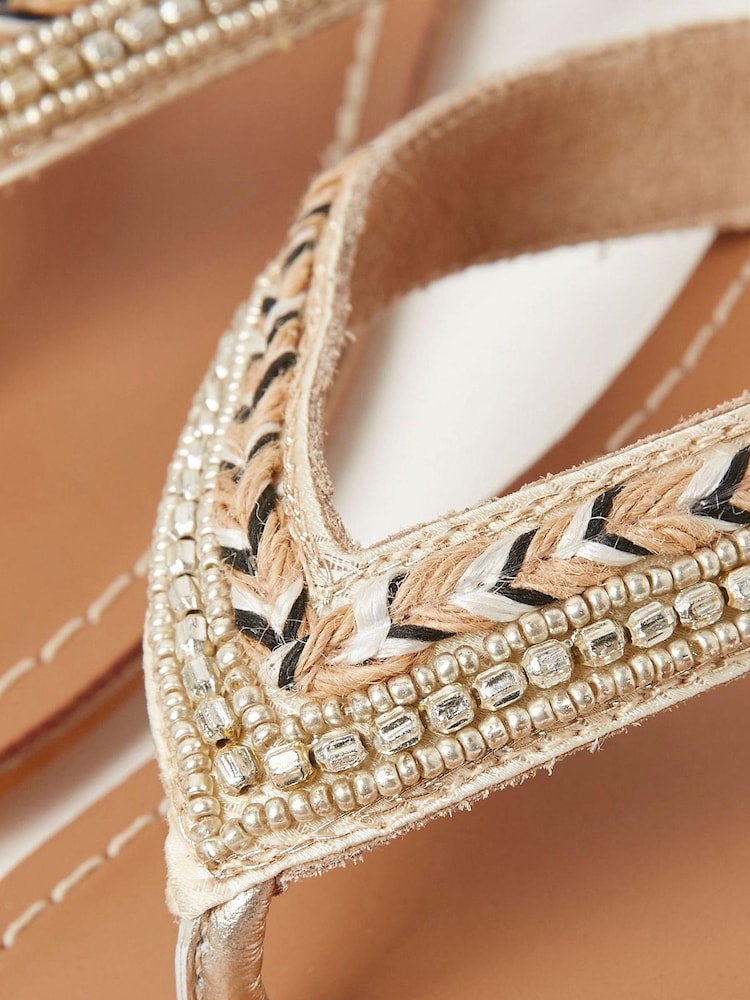 FatFace Natural Lana Beaded Flip Flops - Image 4 of 4