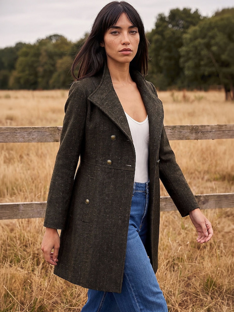 Roman Brown Petite Funnel Neck Coat - Image 1 of 4 Roman Brown Petite Funnel Neck Coat - Image 1 of 4