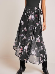 Black Butterfly Print Asymmetric Hem Skirt - Image 2 of 6