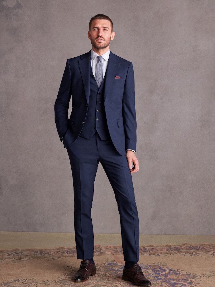 bleu vif - Coupe ajustée  Signature Tollegno Costume Pantalon - Image 3 of 10